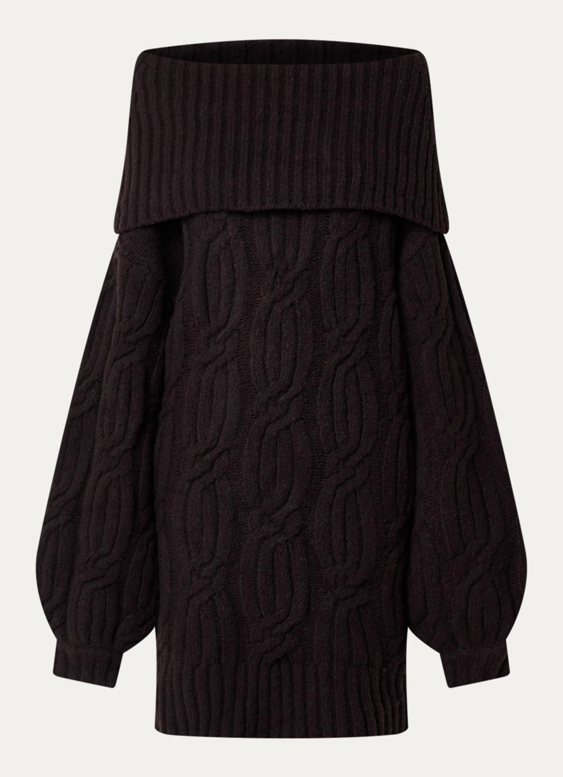 Gestuz Mini oversized kabelgebreide A-lijn jurk in wolblend - voorkant 2 aubergine