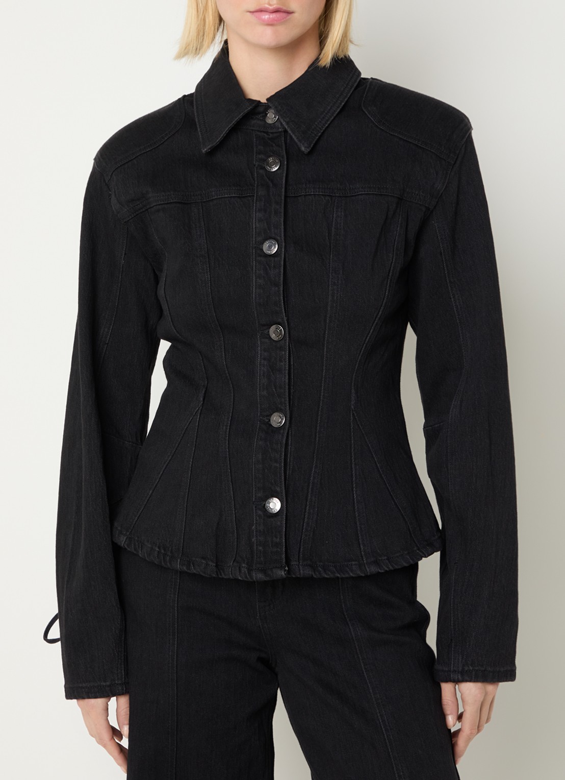 Gestuz Nanetta blouse van denim met kraag - detail 3 zwart