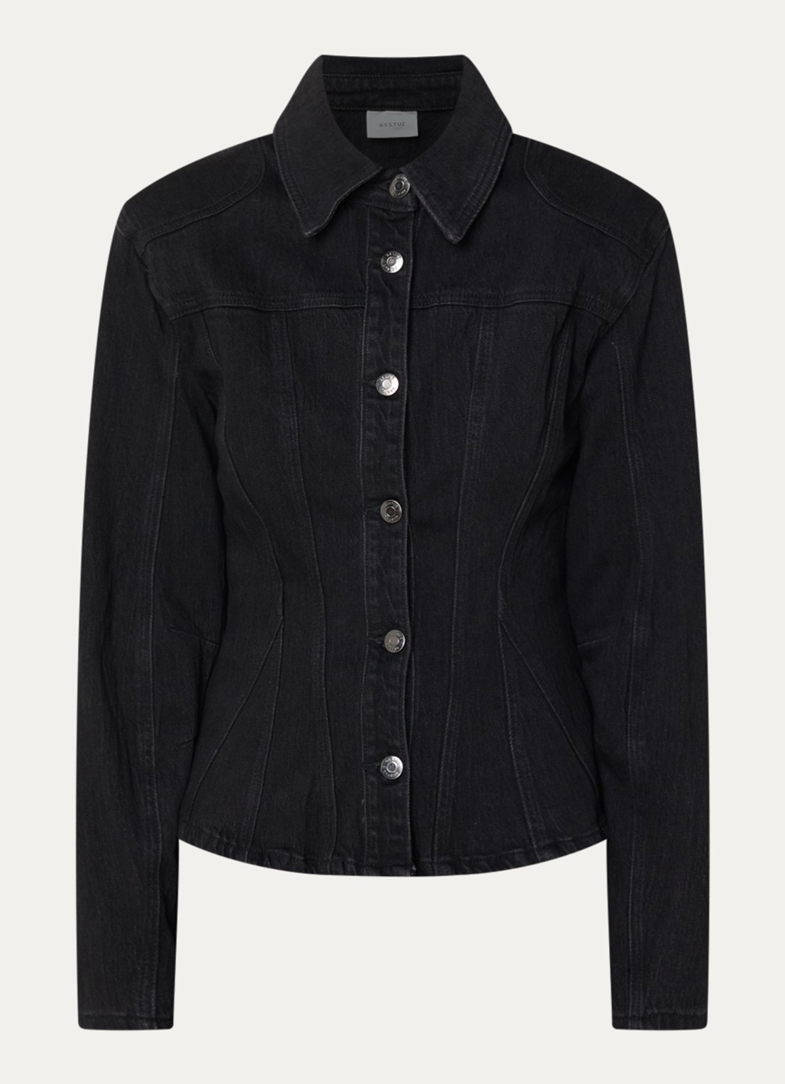 Gestuz Nanetta blouse van denim met kraag - voorkant zwart