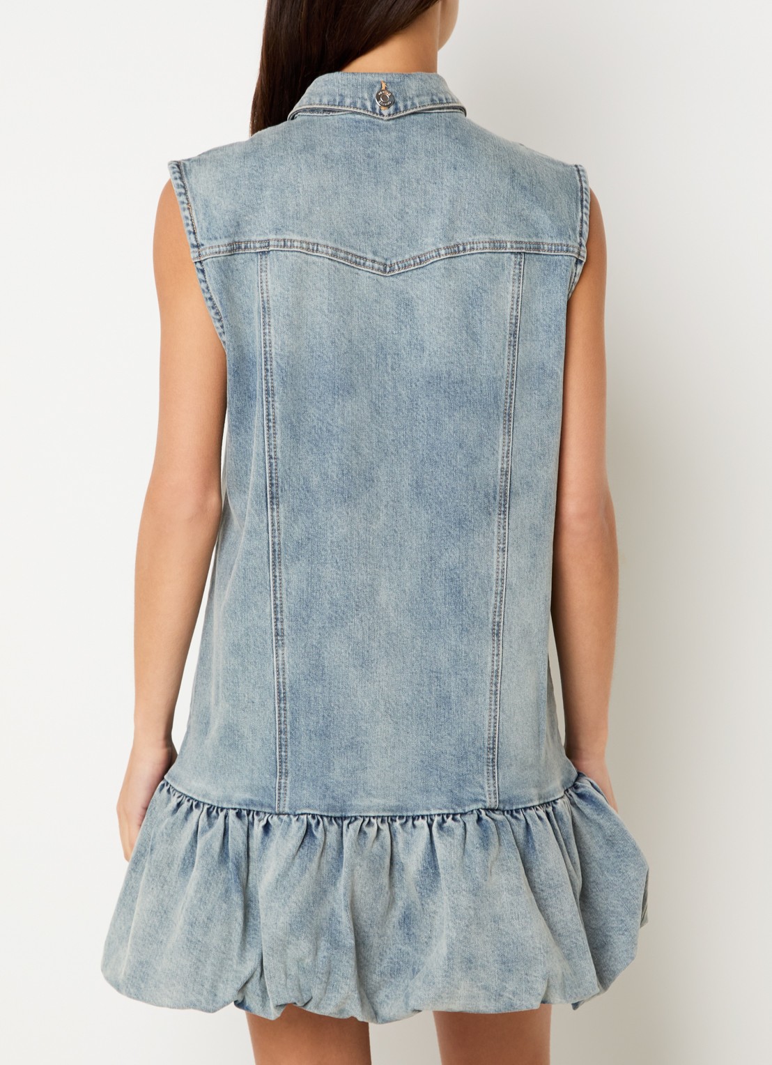 Gestuz Noma mini blousejurk van denim - achterkant 2 blauwgrijs