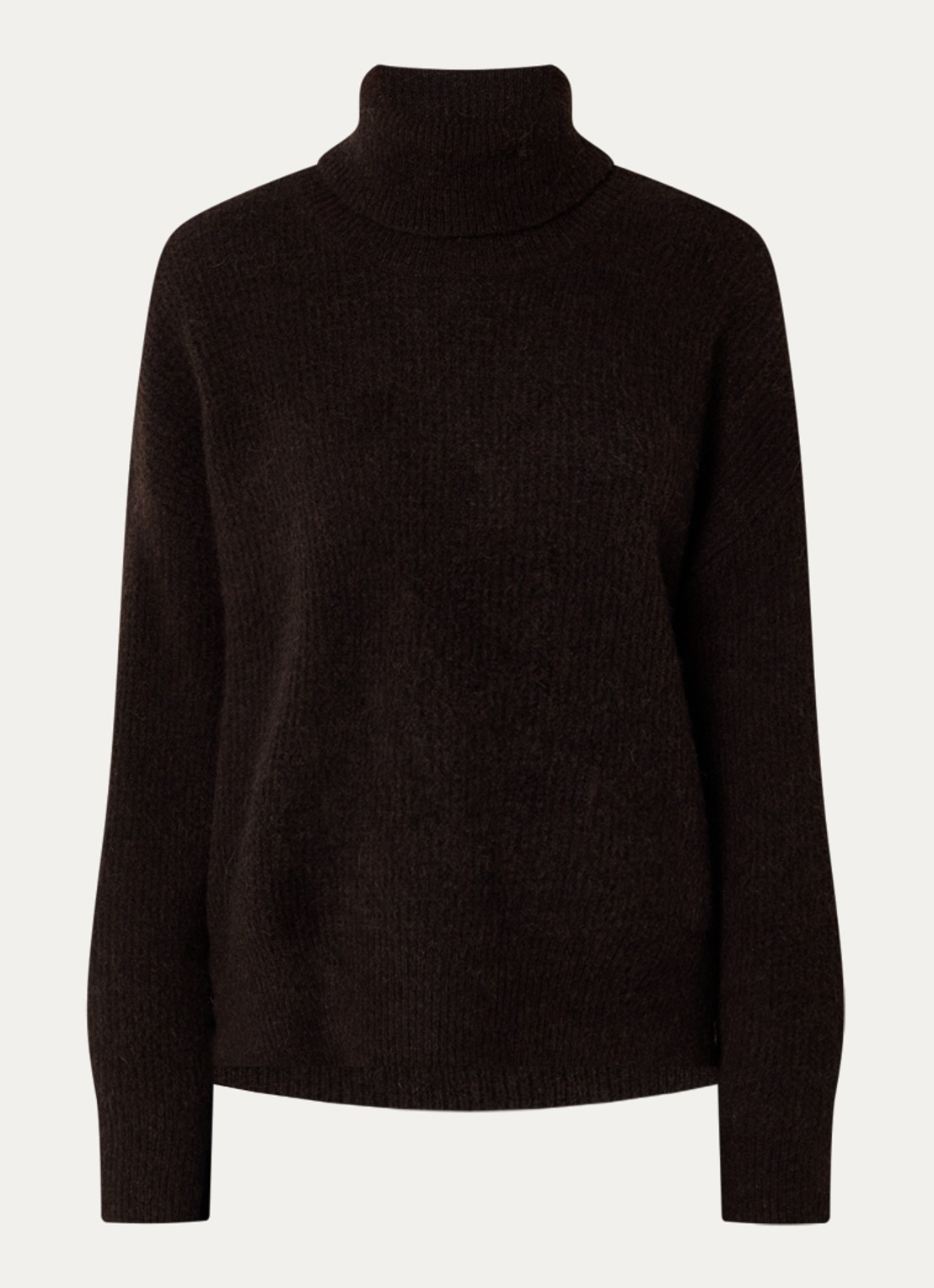 Gestuz Noos grofgebreide coltrui in alpaca wolblend - voorkant 2 donkerbruin
