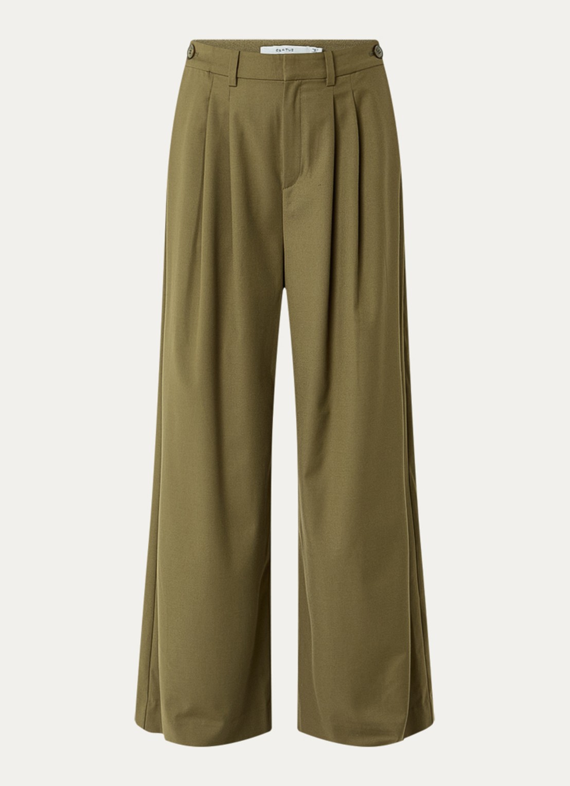 Gestuz Olivia high waist wide fit pantalon met steekzakken - voorkant olijfgroen