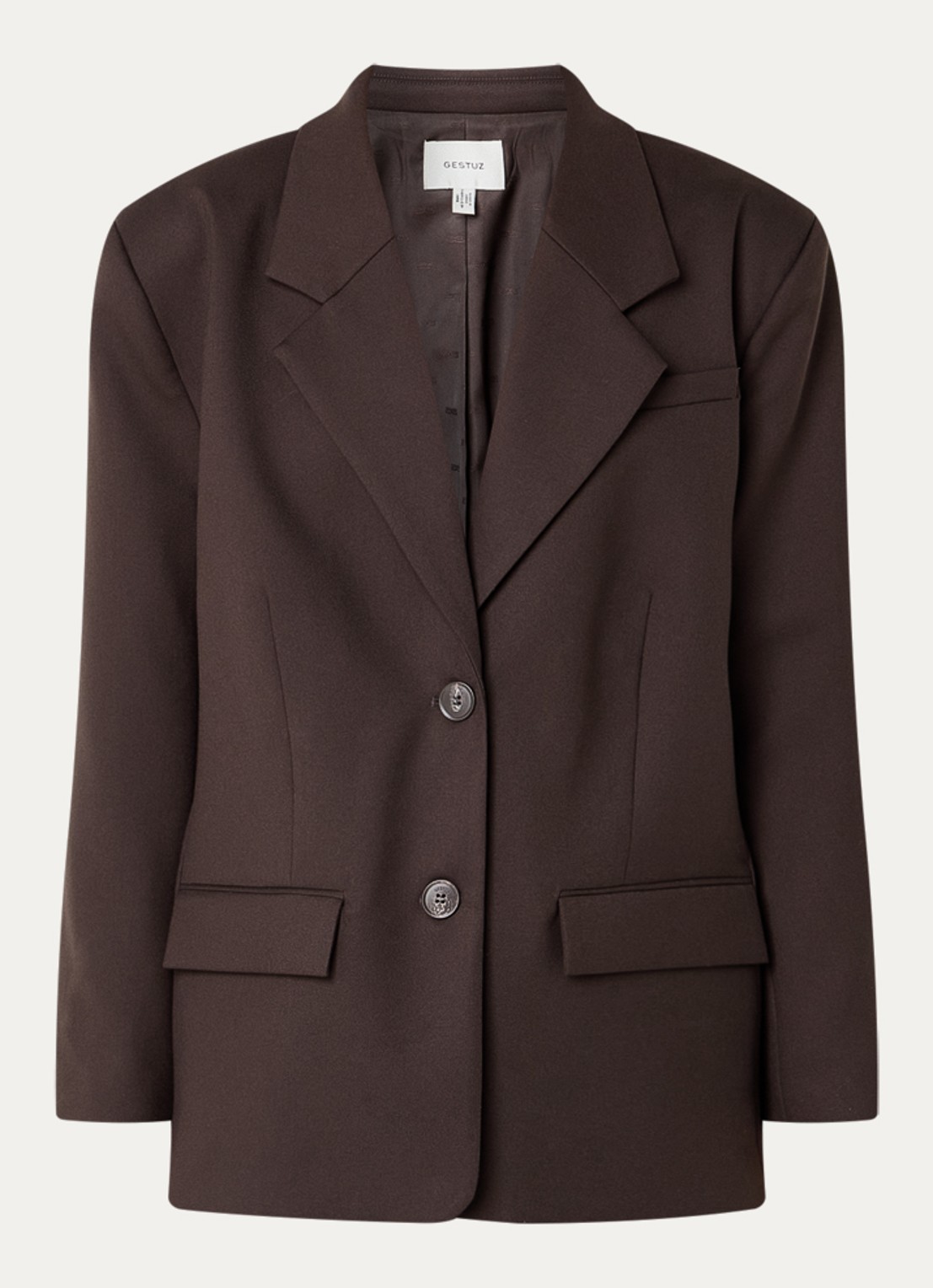 Gestuz Paula blazer met klepzakken - voorkant 2 donkerbruin