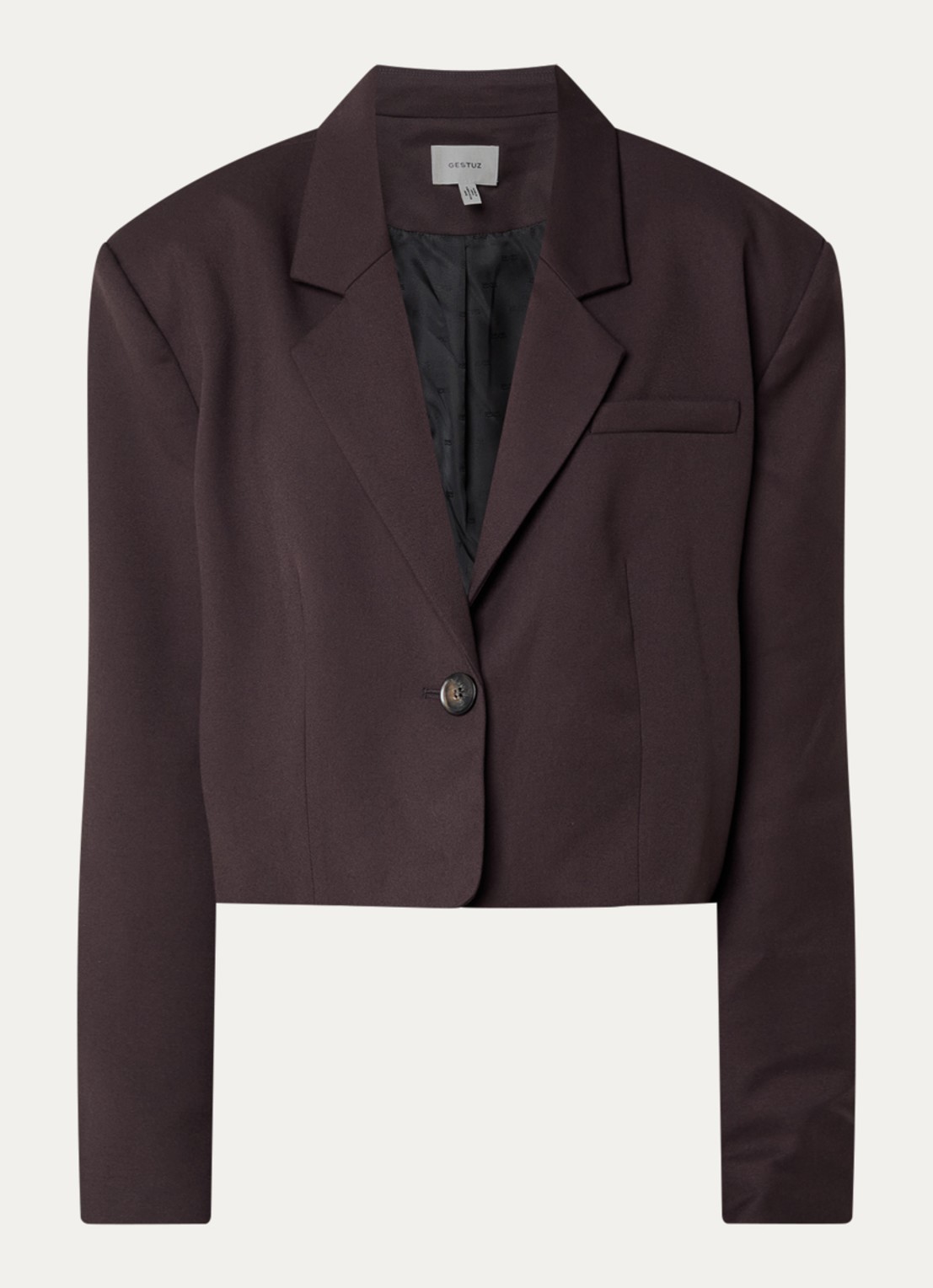 Gestuz Paula cropped blazer met bloemdecoratie - voorkant 3 aubergine