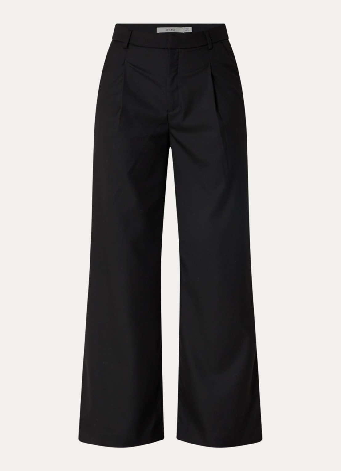 Gestuz Paula high waist loose fit pantalon met steekzakken - voorkant 3 zwart