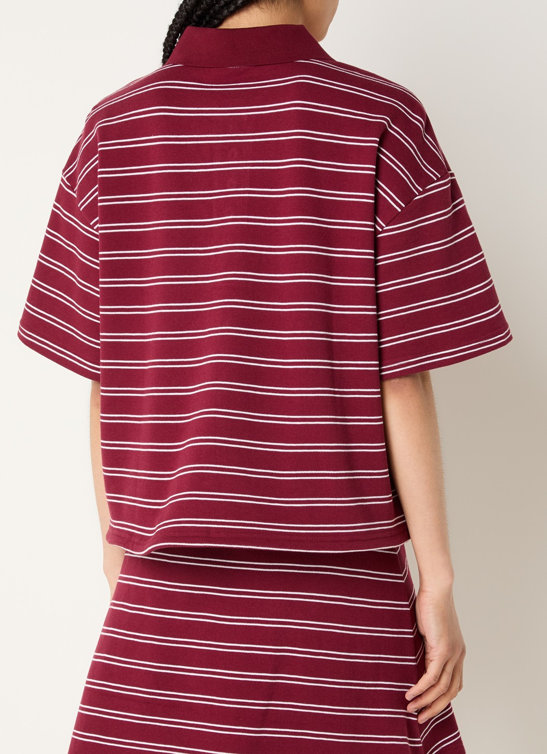 Gestuz Pilova mini rok met streepprint - achterkant 2 middengrijs