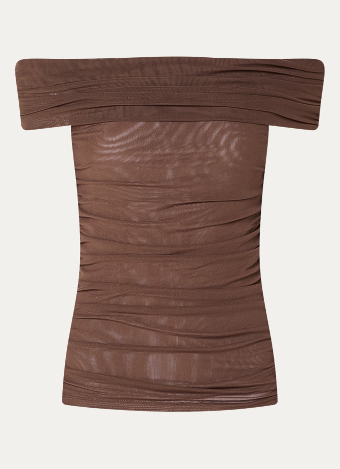 Gestuz Samera semi-transparante off shoulder top  - voorkant hazelnootbruin