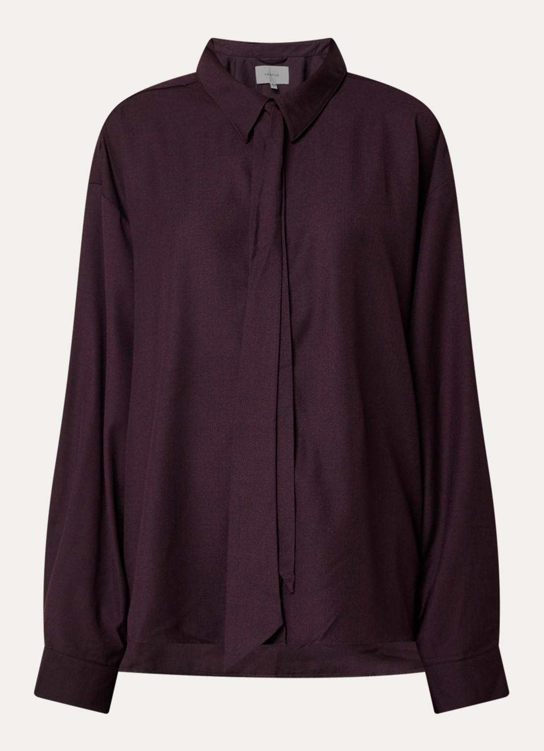 Gestuz Schany oversized blouse met afneembare stropdas - voorkant kastanjebruin