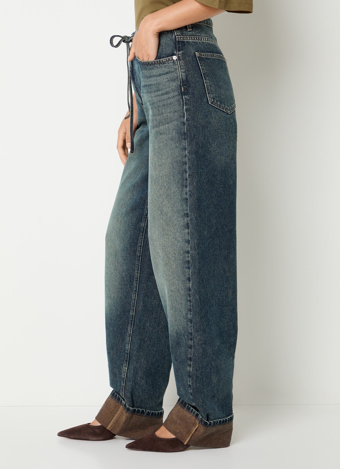 Gestuz Susara high waist wide fit jeans met donkere wassing - detail 2 indigo