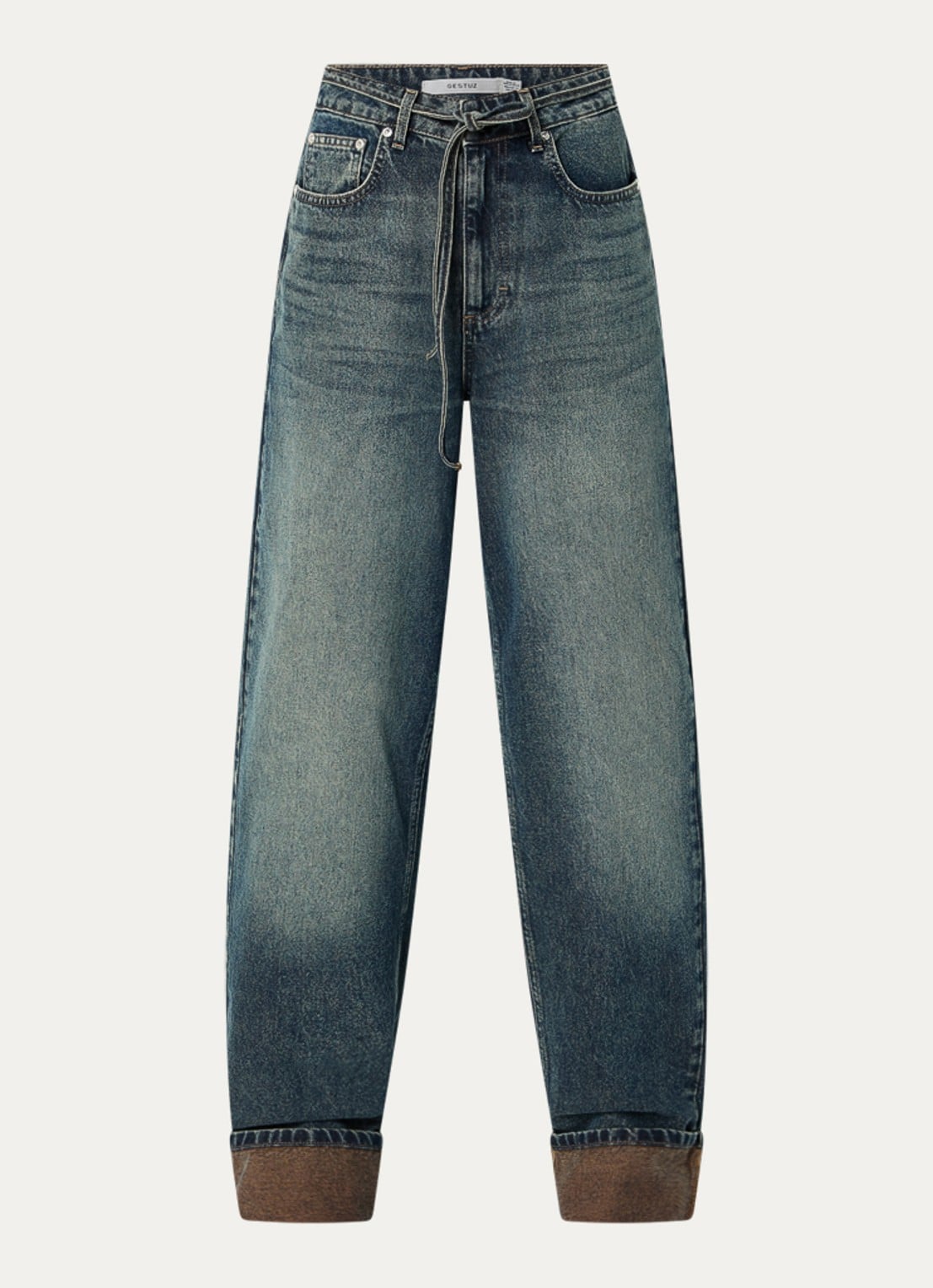 Gestuz Susara high waist wide fit jeans met donkere wassing - voorkant 4 indigo