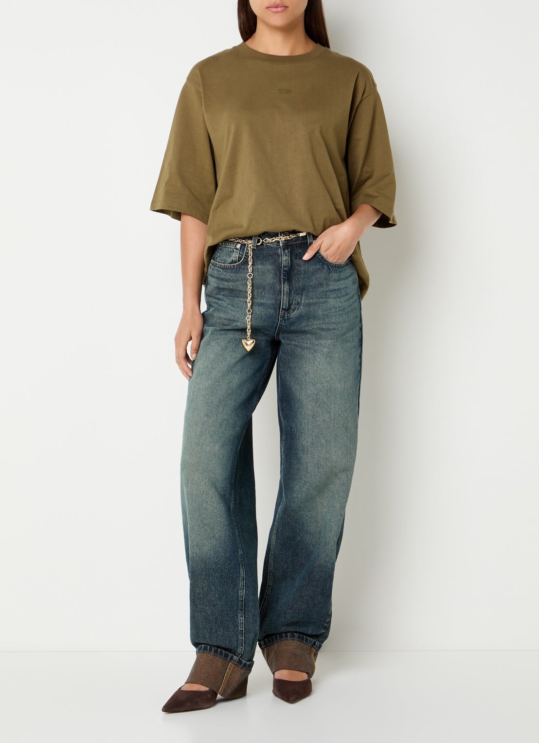 Gestuz Susara high waist wide fit jeans met donkere wassing - voorkant 5 indigo