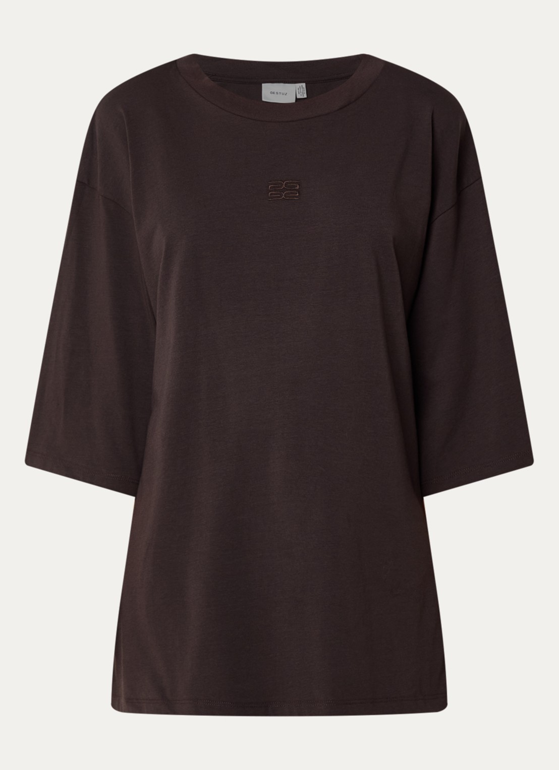 Gestuz T-shirt met ronde hals - voorkant donkerbruin