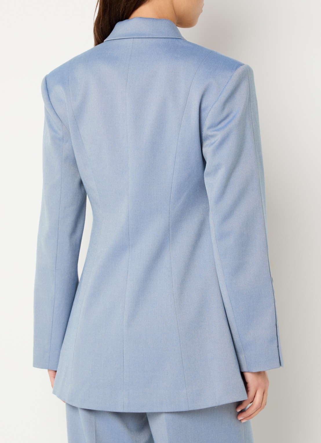 Gestuz Wendi double-breasted blazer met paspelzakken - achterkant blauwgrijs