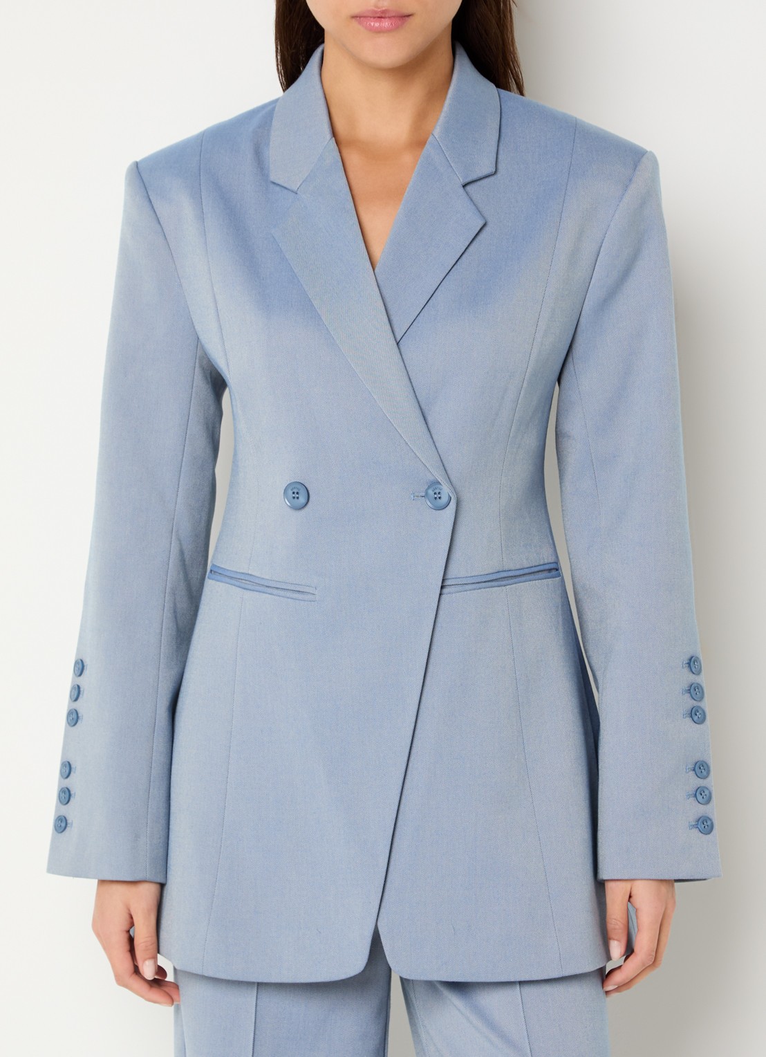Gestuz Wendi double-breasted blazer met paspelzakken - detail 4 blauwgrijs