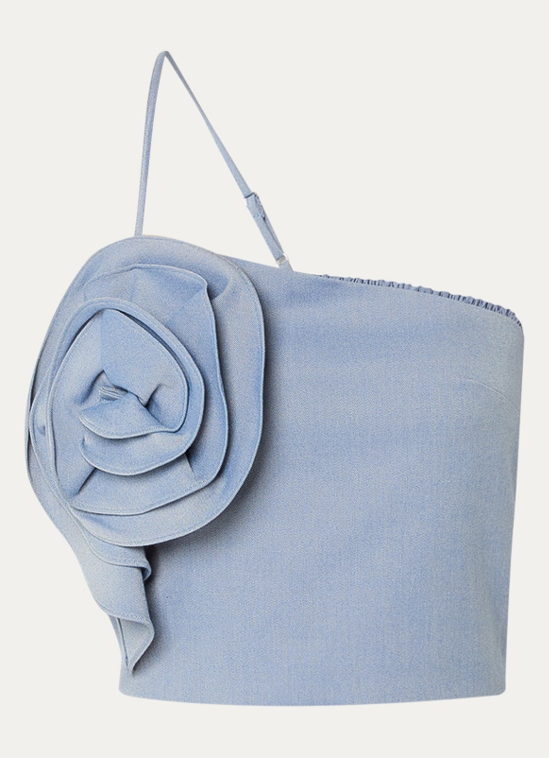 Gestuz Wendi one shoulder top met bloemdecoratie - voorkant 2 staalblauw