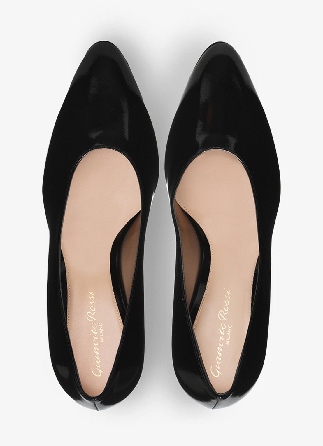 Gianvito Rossi Amelia pump van leer met lakfinish - detail zwart