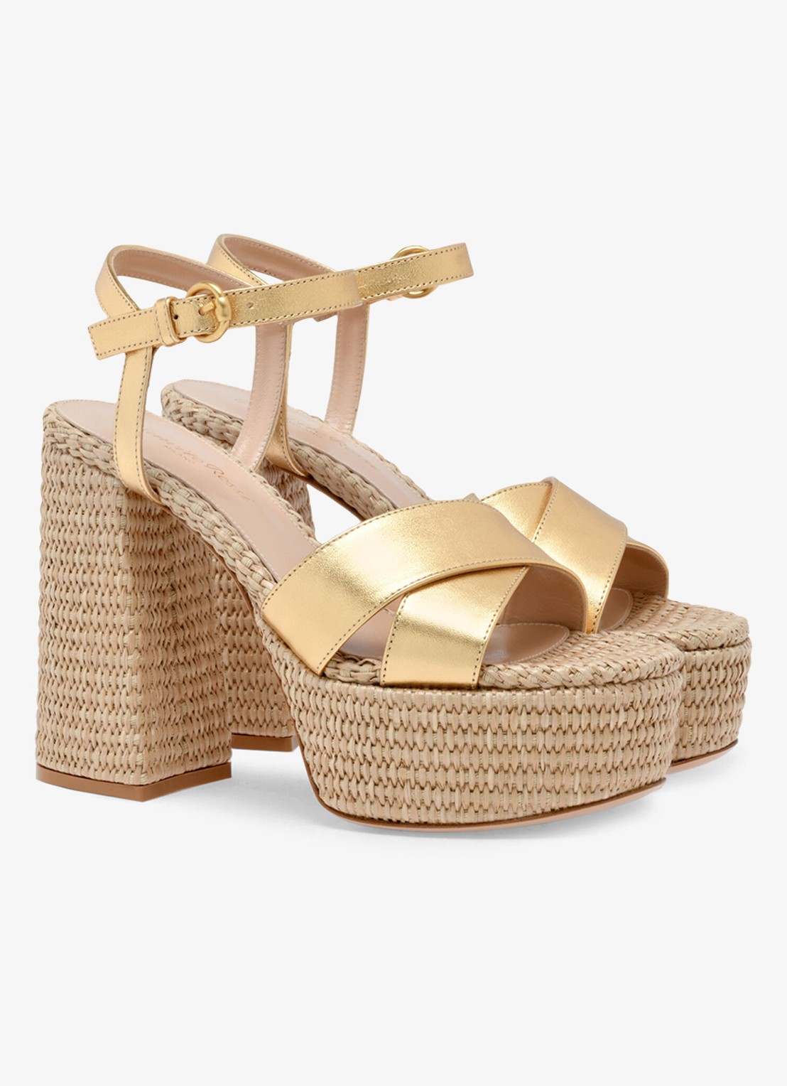Gianvito Rossi Bebe sandalette van leer met metallic finish - voorkant 2 goud