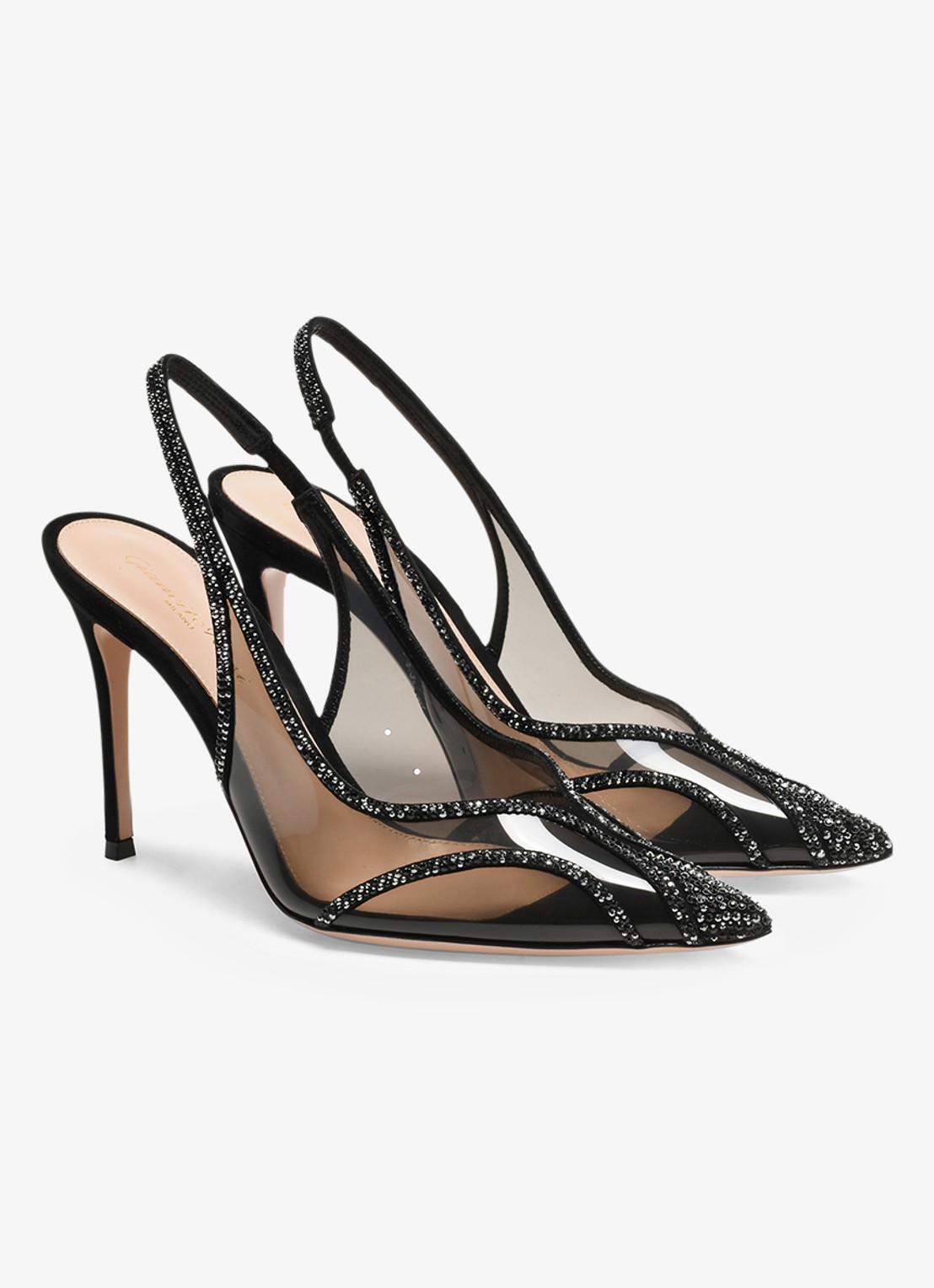 Gianvito Rossi Brenda slingback met suède details en strass - voorkant 3 zwart
