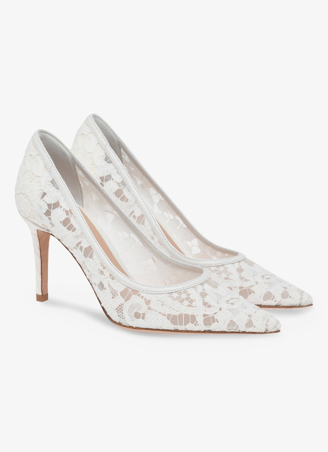 Gianvito Rossi Claudia 85 pump van suède met kant - voorkant 3 wit