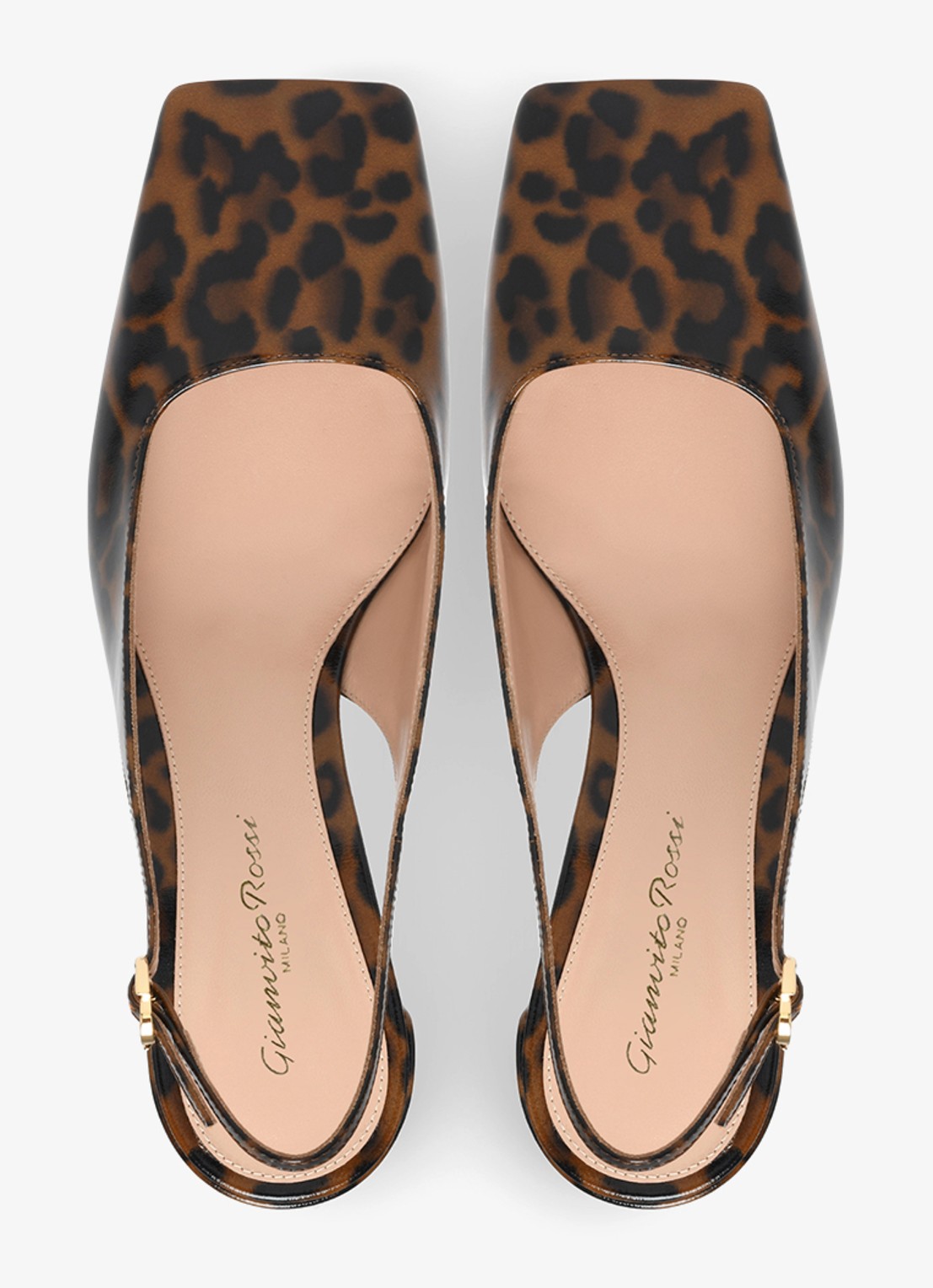 Gianvito Rossi Freeda Sling 55 slingback van lakleer met panterprint - detail 3 donkerbruin