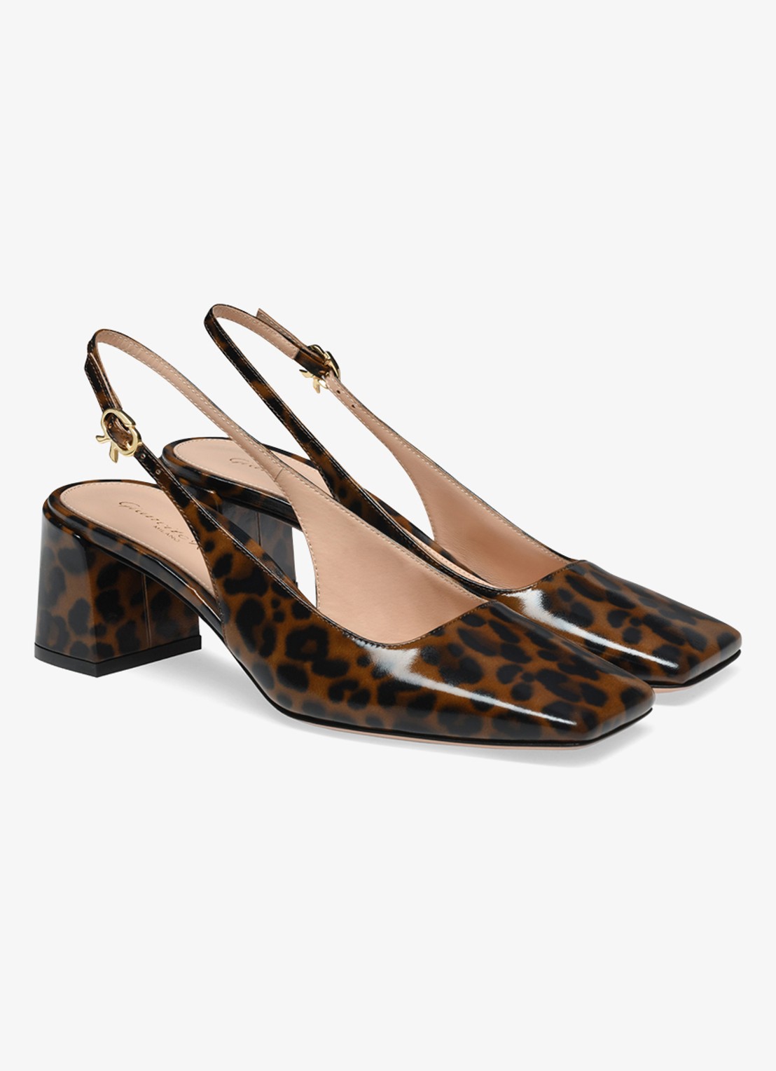 Gianvito Rossi Freeda Sling 55 slingback van lakleer met panterprint - voorkant 2 donkerbruin