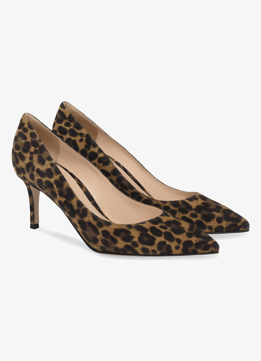 Gianvito Rossi Gianvito 70 pump van suède met panterprint - voorkant 2 bruin
