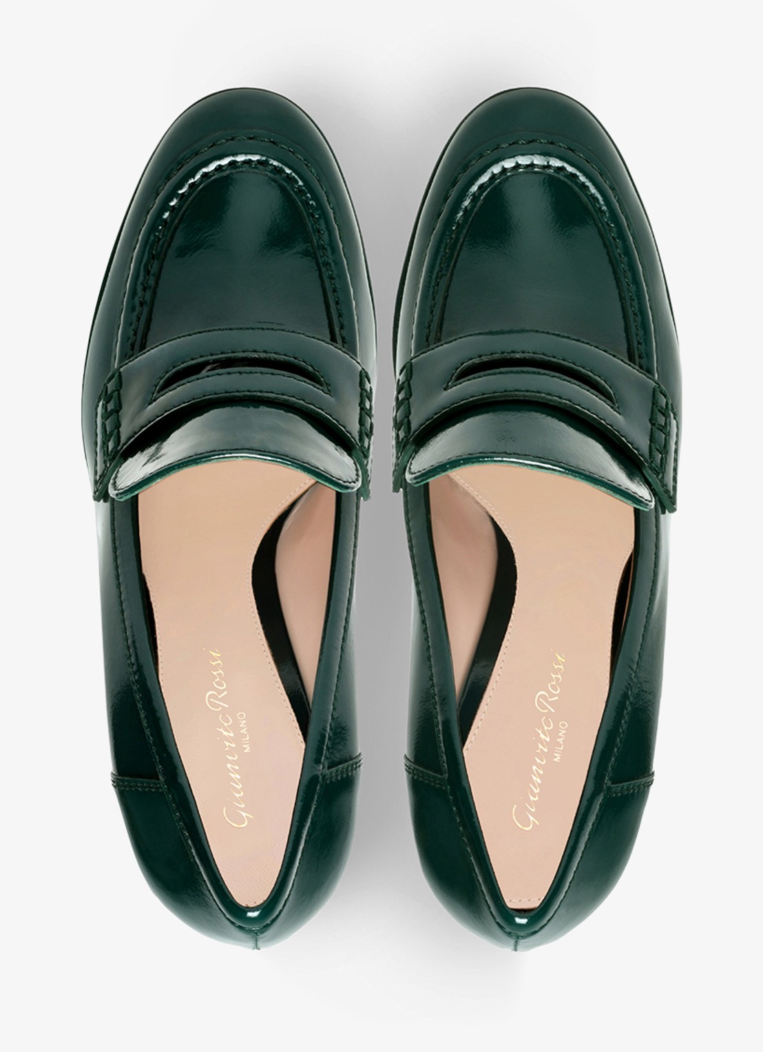 Gianvito Rossi Hadden mocassin van leer met lakfinish - detail donkergroen