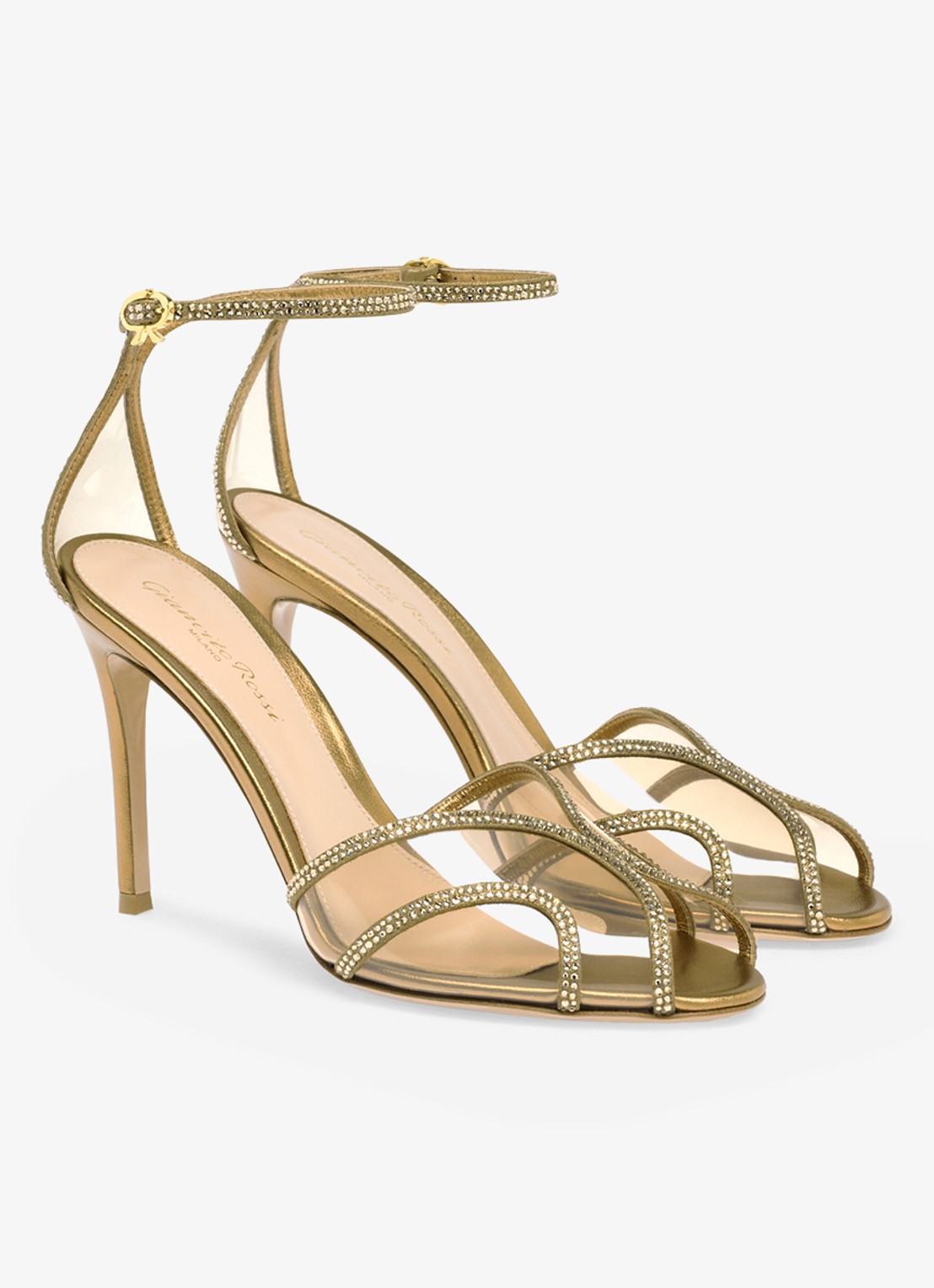 Gianvito Rossi Isabel sandalette met suède details en strass - voorkant 3 goud