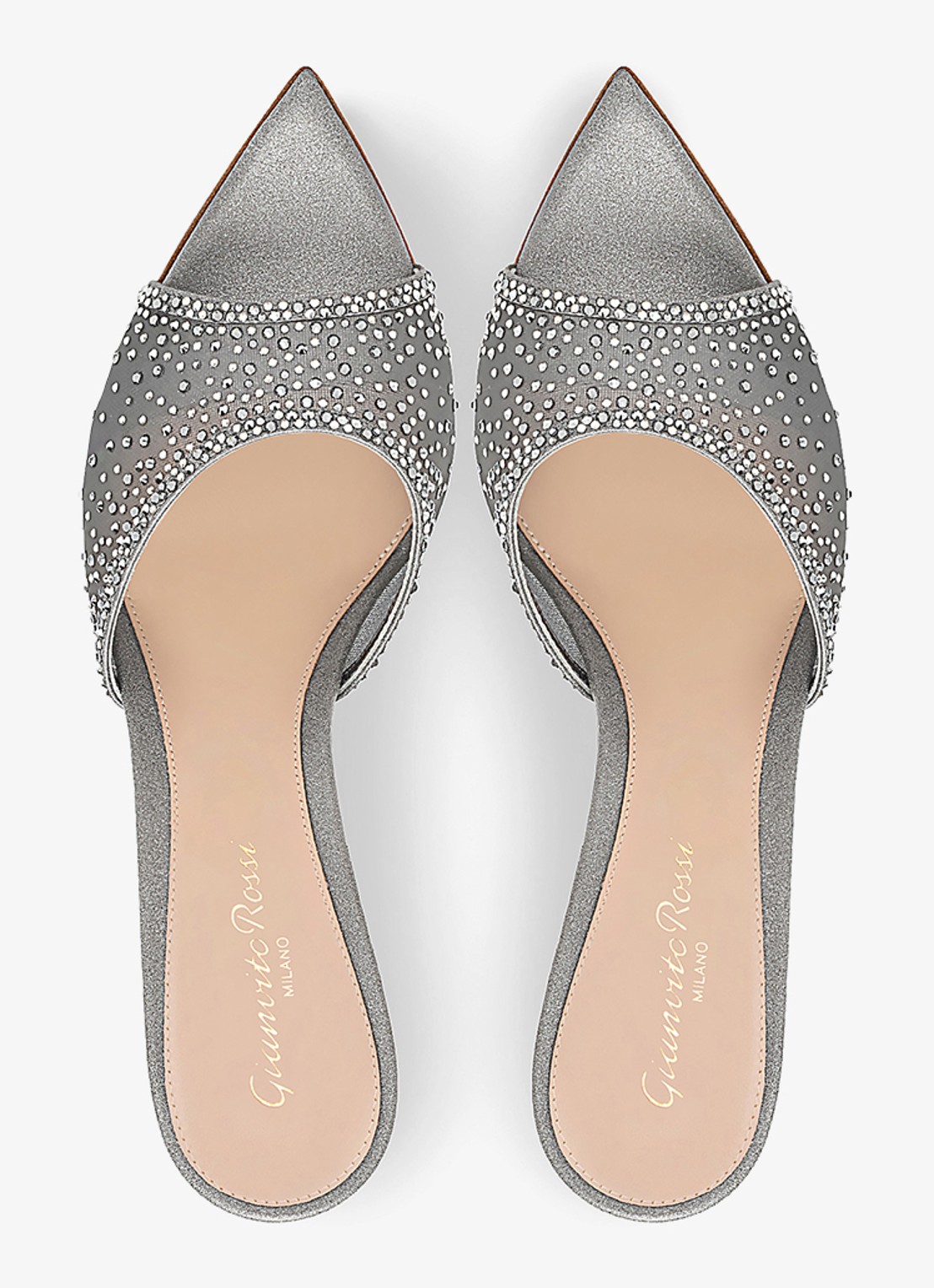 Gianvito Rossi Rania Mule 85 muiltje met suède details en strass - detail zilver