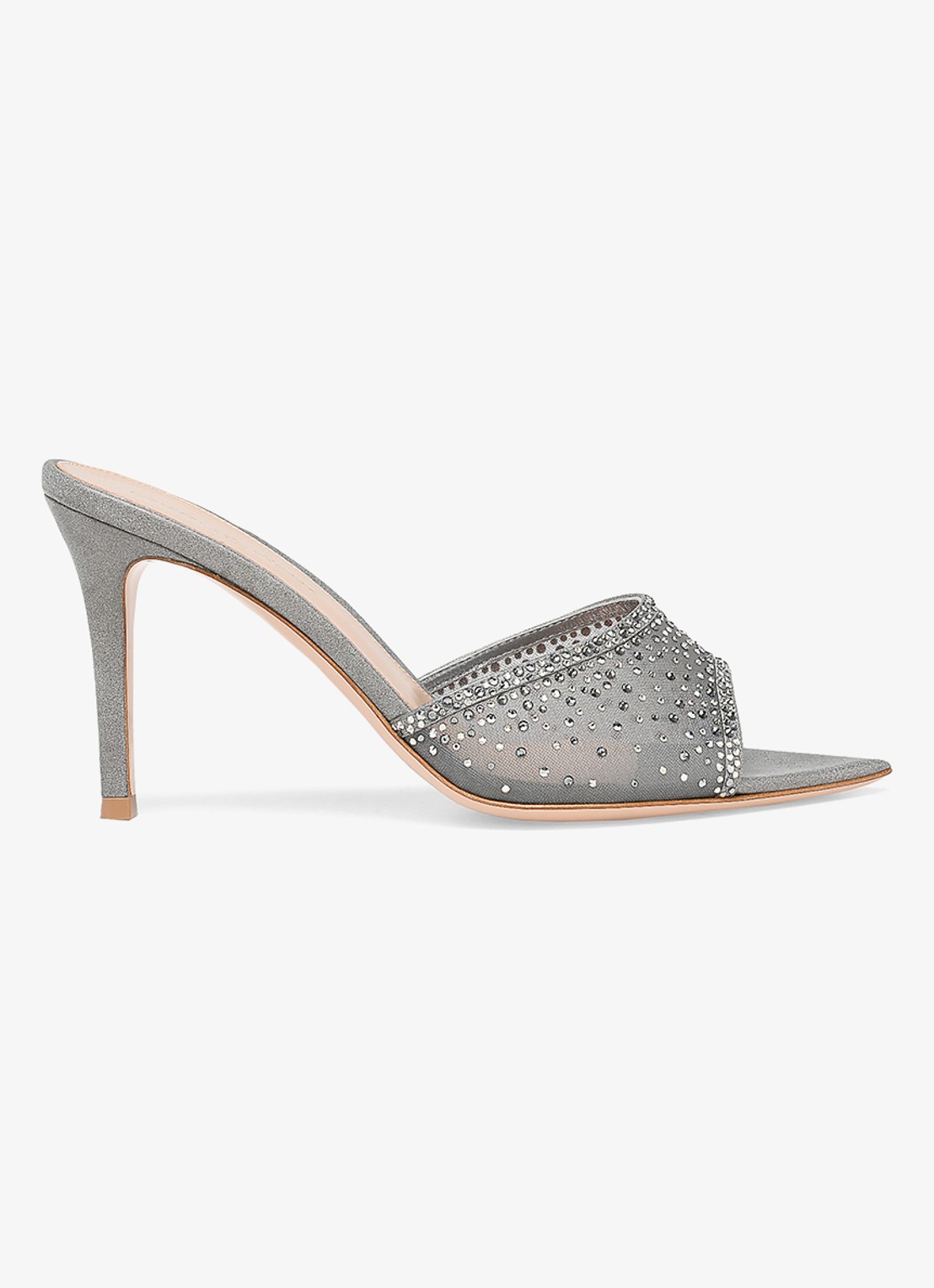 Gianvito Rossi Rania Mule 85 muiltje met suède details en strass - voorkant 3 zilver