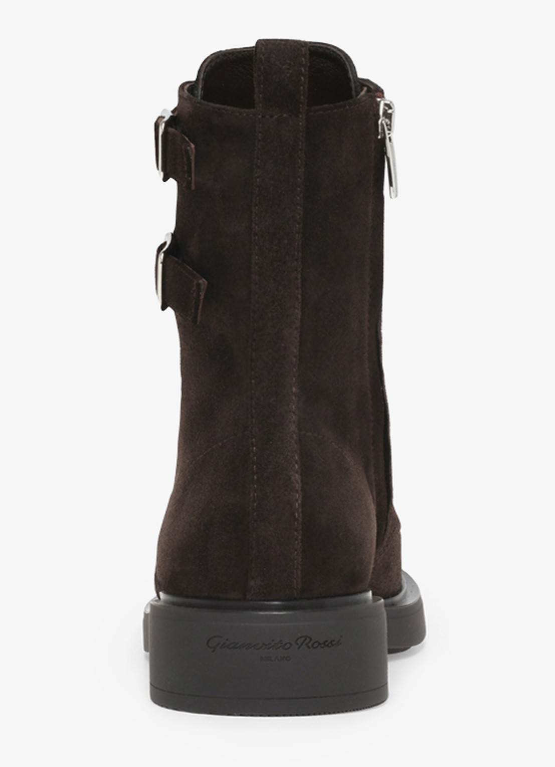 Gianvito Rossi Ripley biker boot van suède - achterkant donkerbruin