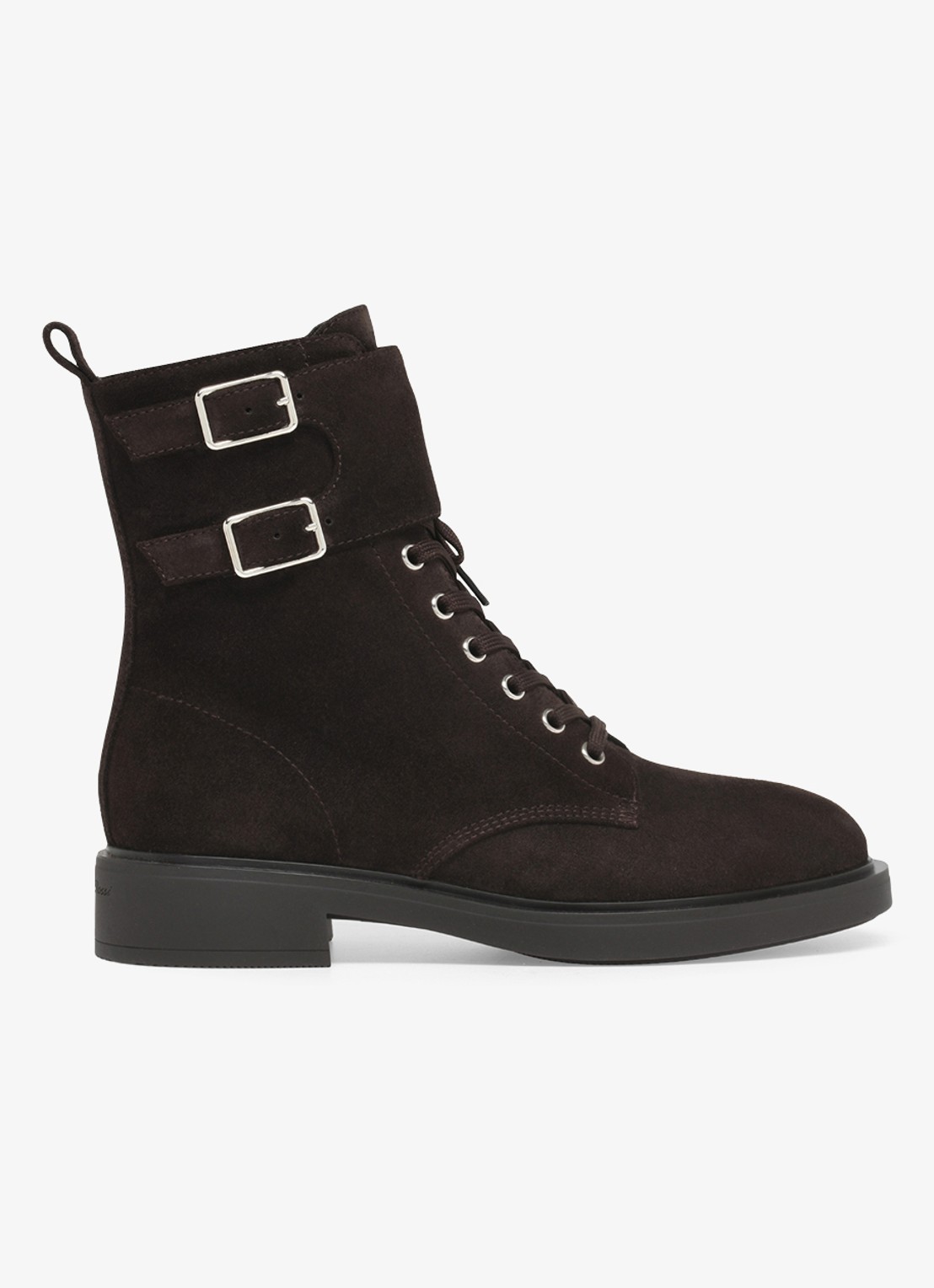 Gianvito Rossi Ripley biker boot van suède - voorkant 2 donkerbruin