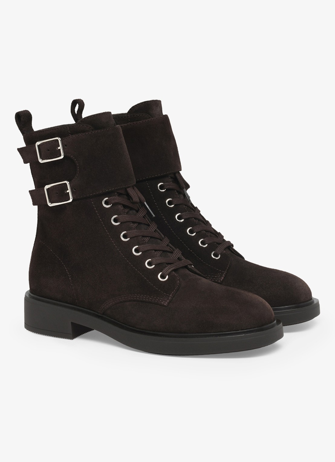 Gianvito Rossi Ripley biker boot van suède - voorkant 3 donkerbruin