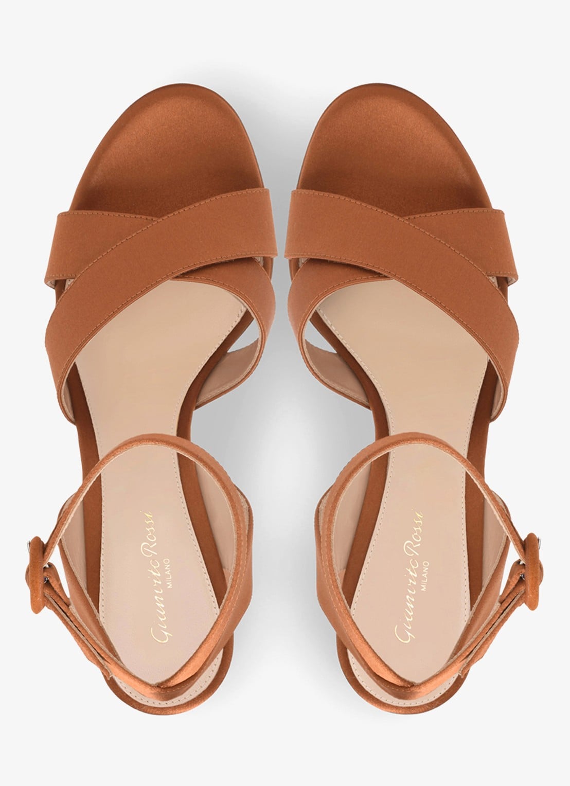 Gianvito Rossi Sabrina sandalette van satijn - detail 2 cognac