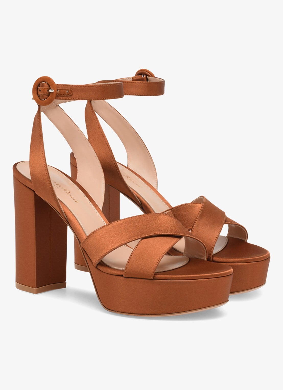 Gianvito Rossi Sabrina sandalette van satijn - voorkant 4 cognac