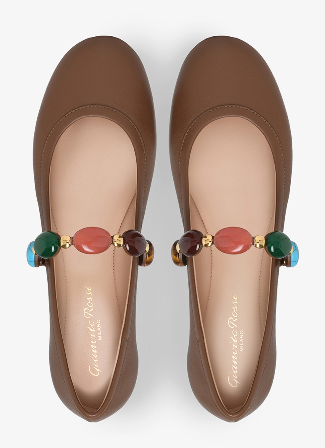 Gianvito Rossi Shanty Mary Jane ballerina van leer - detail 3 bruin