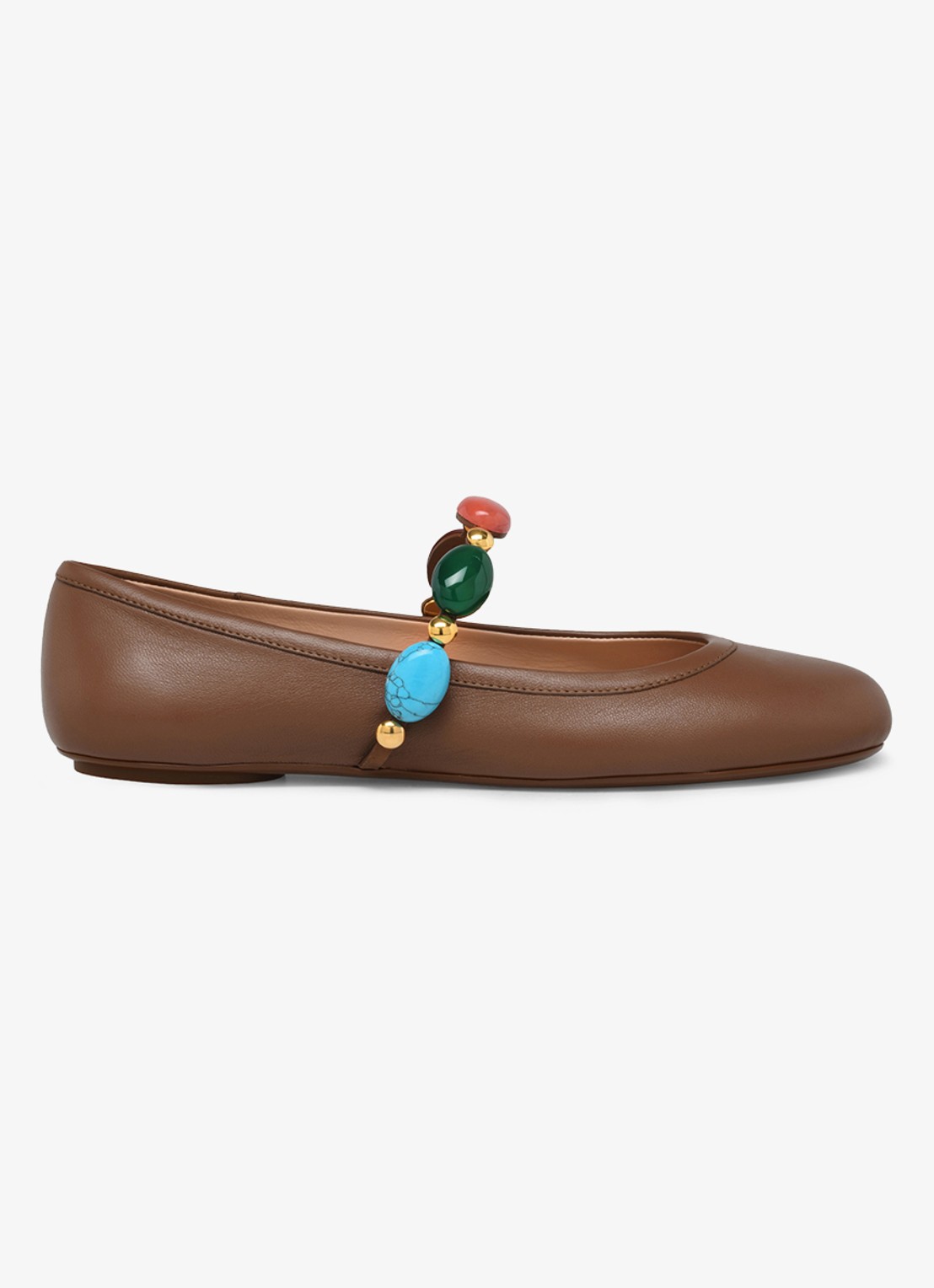 Gianvito Rossi Shanty Mary Jane ballerina van leer - voorkant bruin
