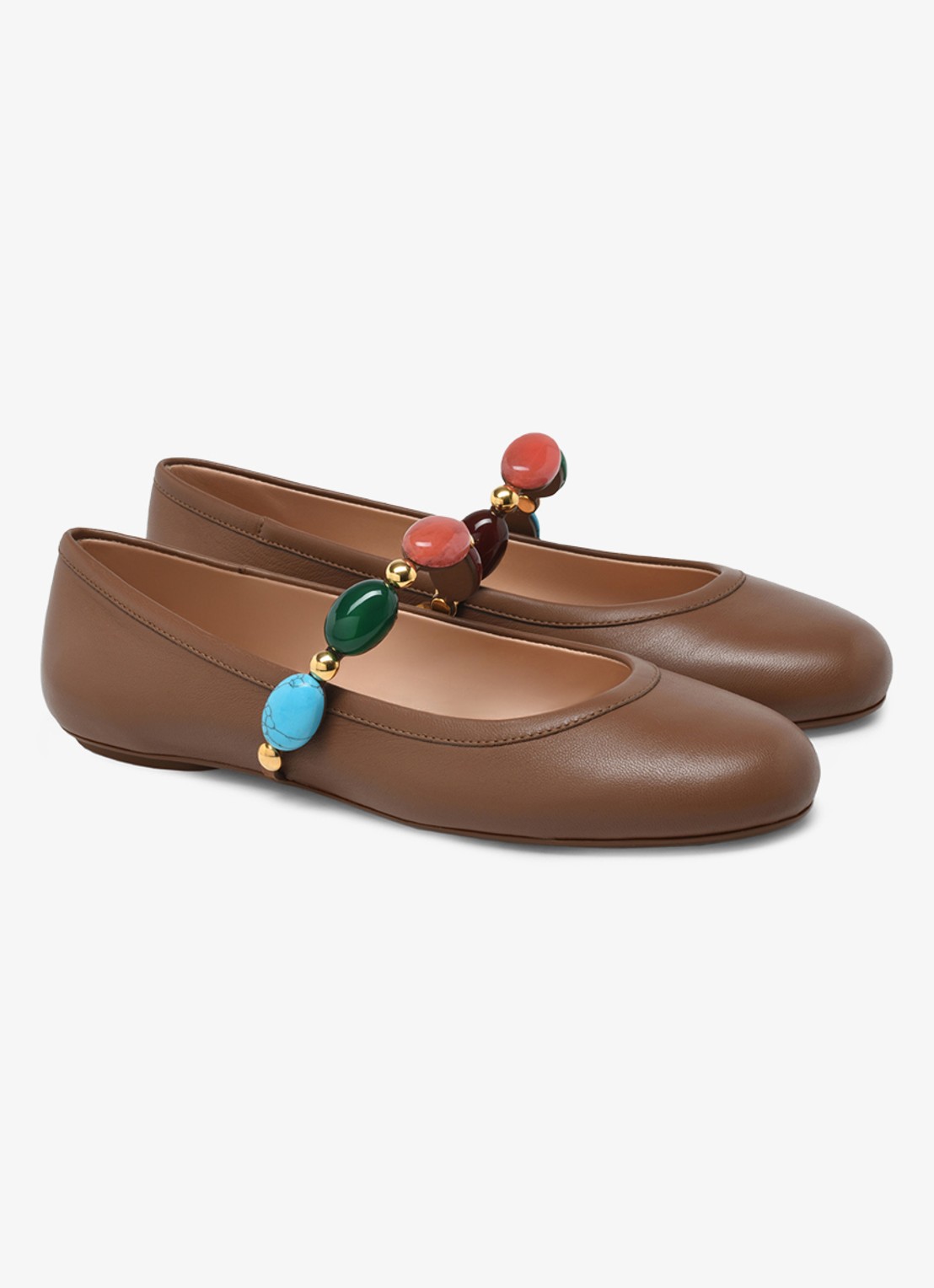 Gianvito Rossi Shanty Mary Jane ballerina van leer - voorkant 2 bruin