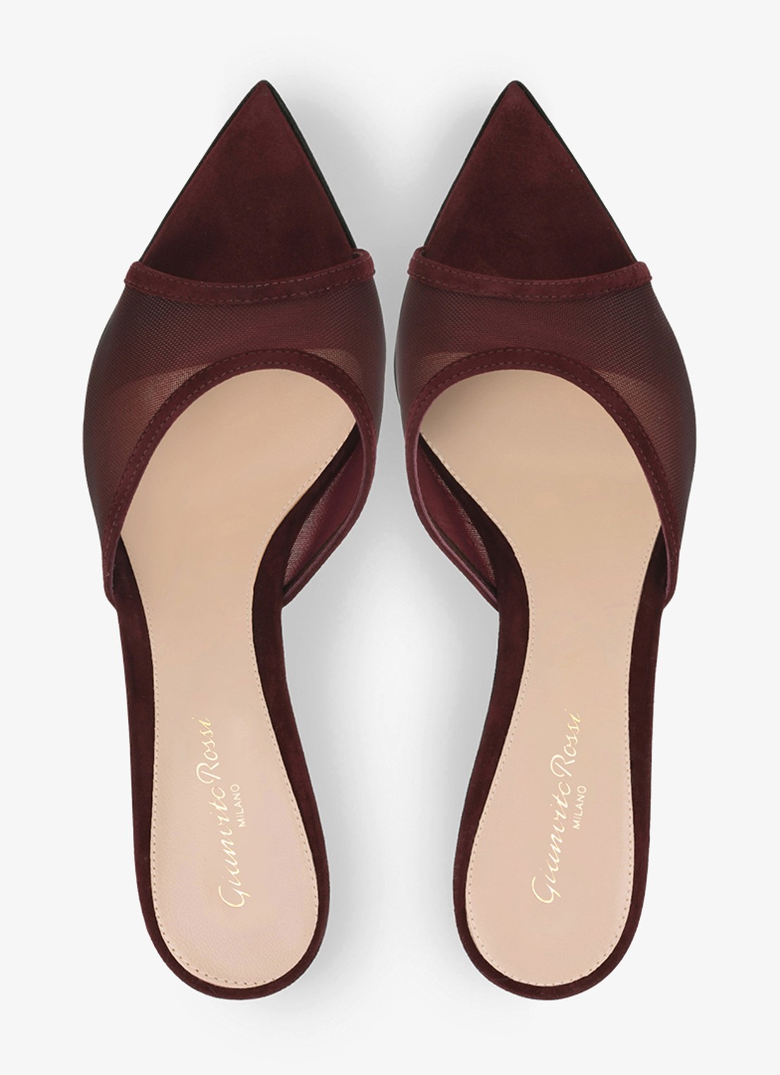 Gianvito Rossi Sienna 70 muiltje van suède - detail 2 donkerrood