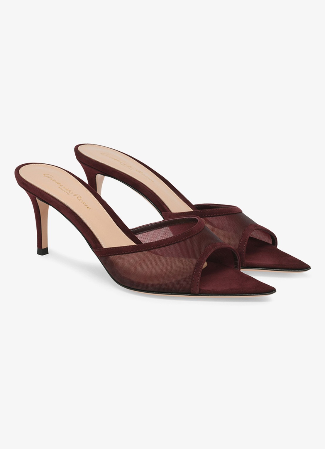 Gianvito Rossi Sienna 70 muiltje van suède - voorkant 4 donkerrood