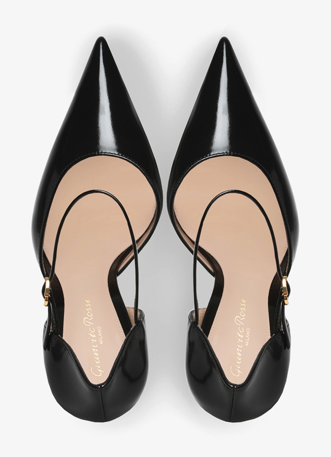 Gianvito Rossi Sofia D'Orsay pump van leer met lakfinish - detail 4 zwart