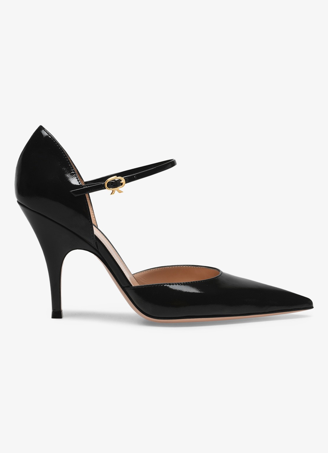 Gianvito Rossi Sofia D'Orsay pump van leer met lakfinish - voorkant 2 zwart