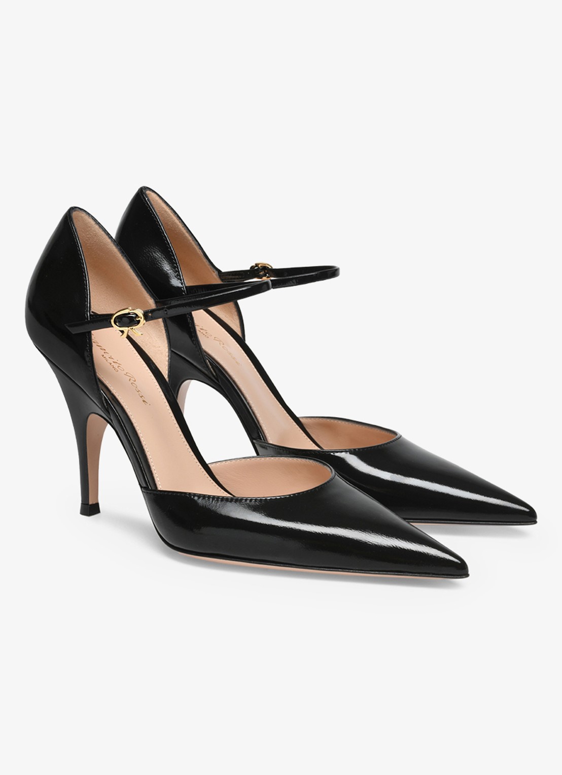 Gianvito Rossi Sofia D'Orsay pump van leer met lakfinish - voorkant 3 zwart