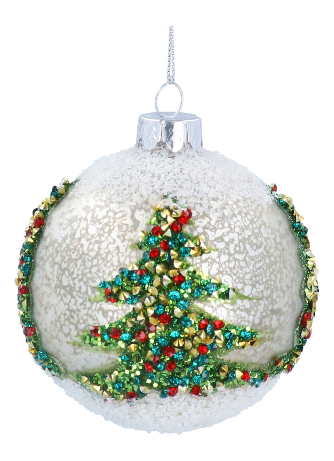 Gisela Graham Antique Kerstboom kerstbal 8 cm - voorkant wit