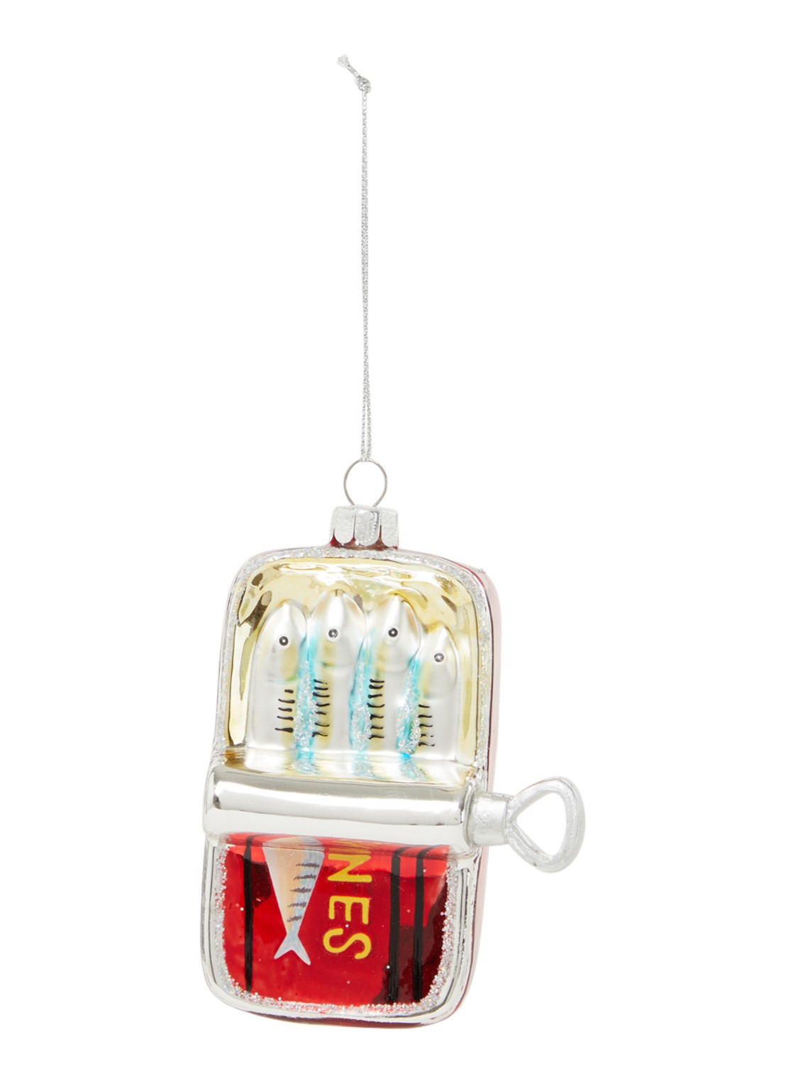 Gisela Graham Blik sardientjes kersthanger 10 cm - voorkant steenrood