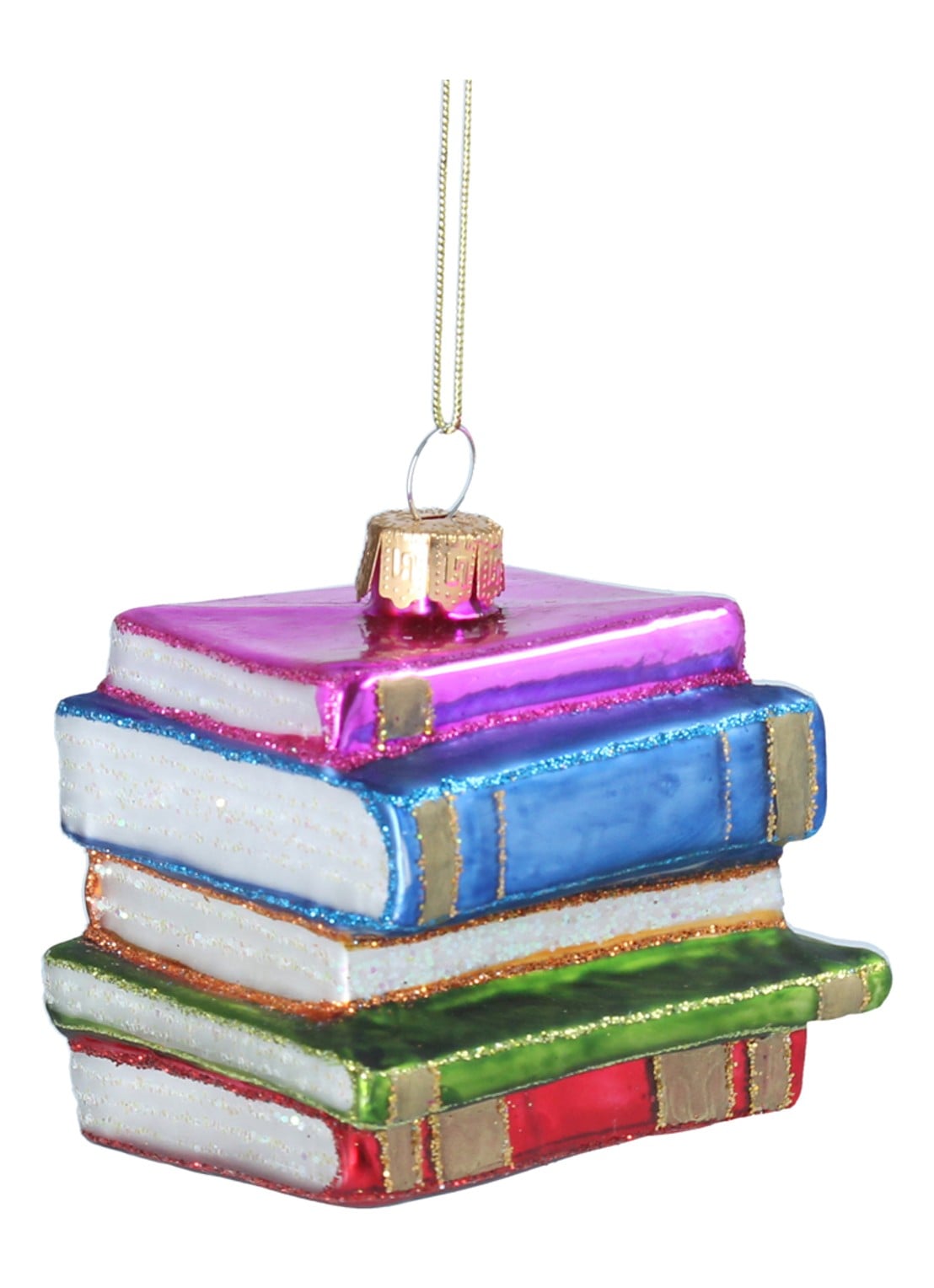 Gisela Graham Boekenstapel kersthanger 6,5 cm - voorkant blauw