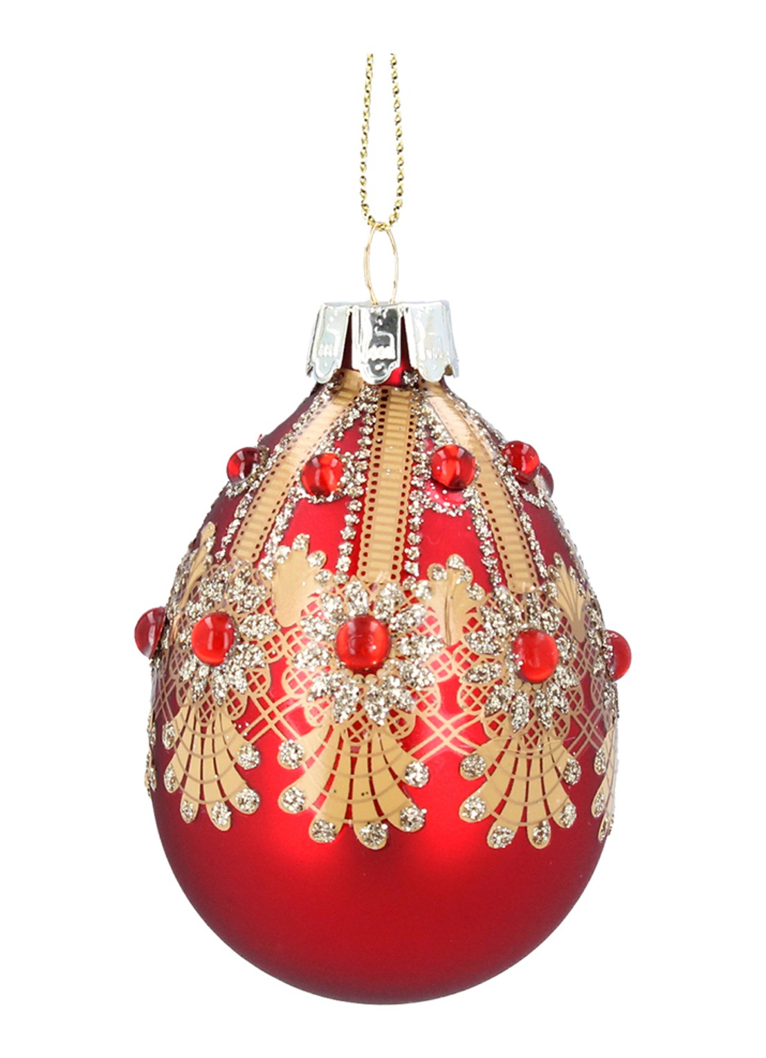 Gisela Graham Fabergé-Ei kersthanger 19,5 cm - voorkant rood