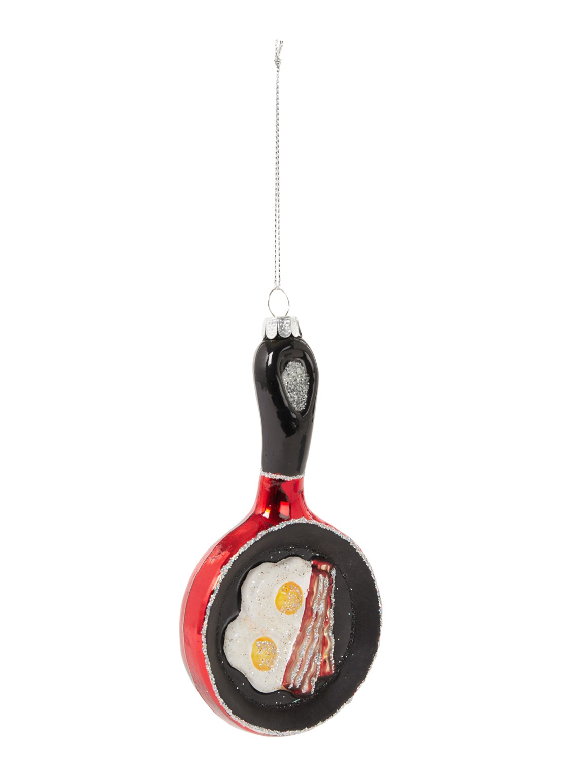 Gisela Graham Frying Pan met Bacon/Eggs kersthanger 14 cm - voorkant steenrood