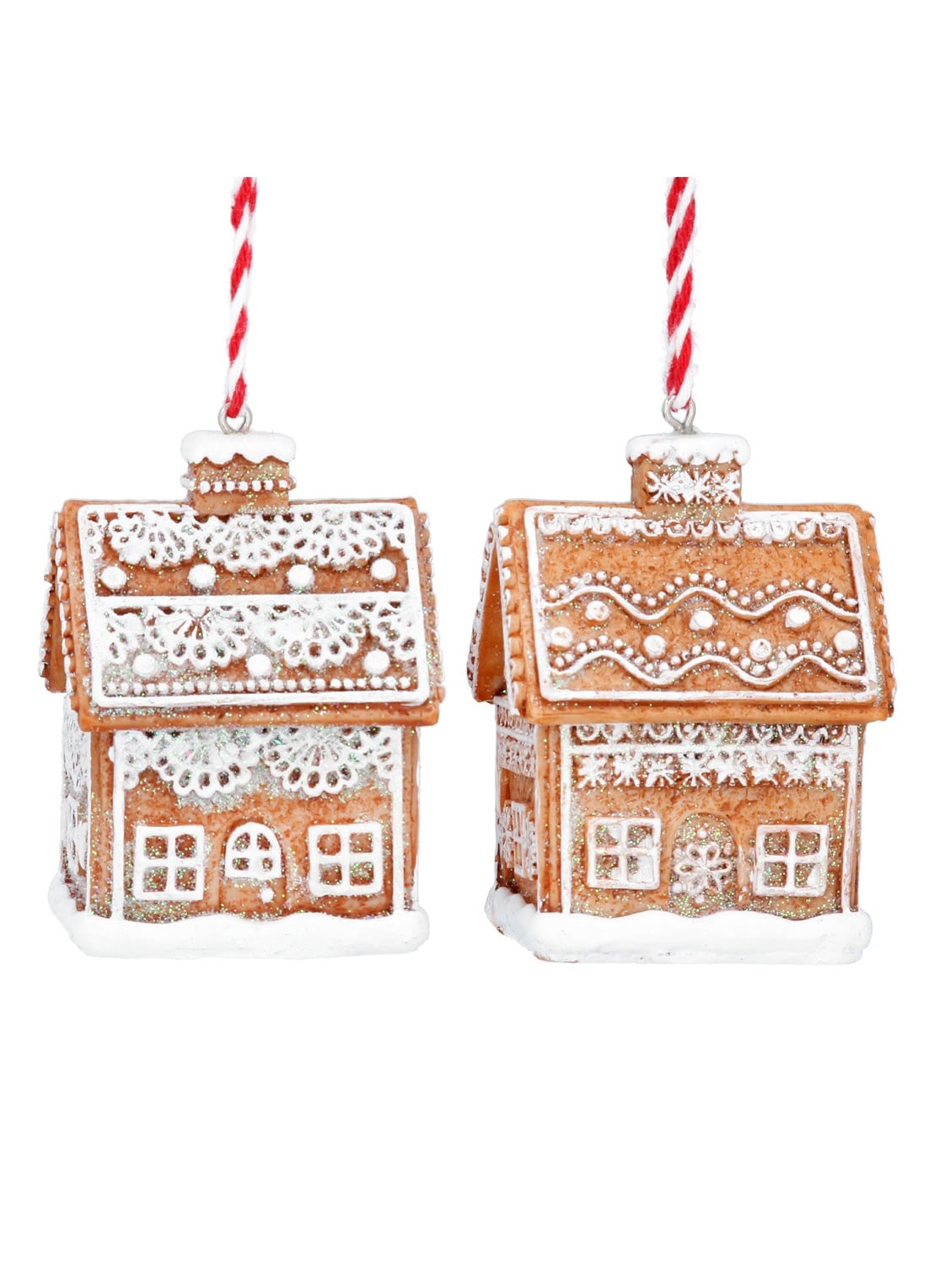 Gisela Graham Gingerbread House kersthanger 6 cm set van 2 - voorkant bruin