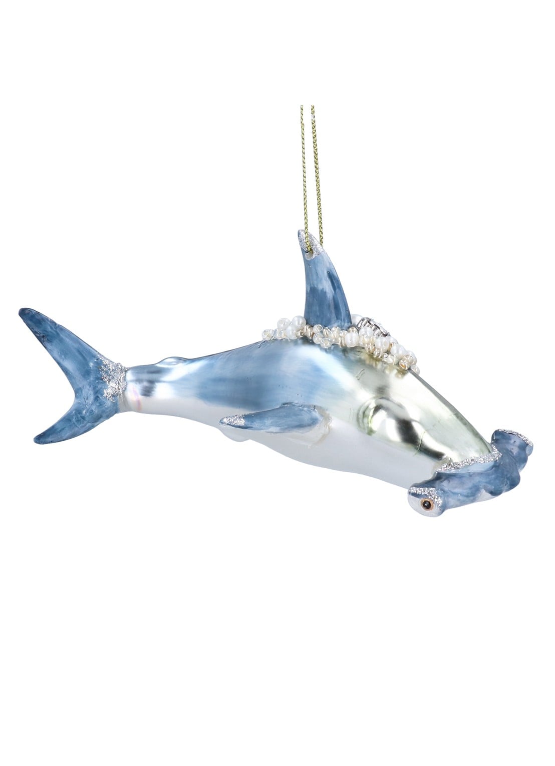 Gisela Graham Hamerhaai kersthanger 7 cm - voorkant blauw